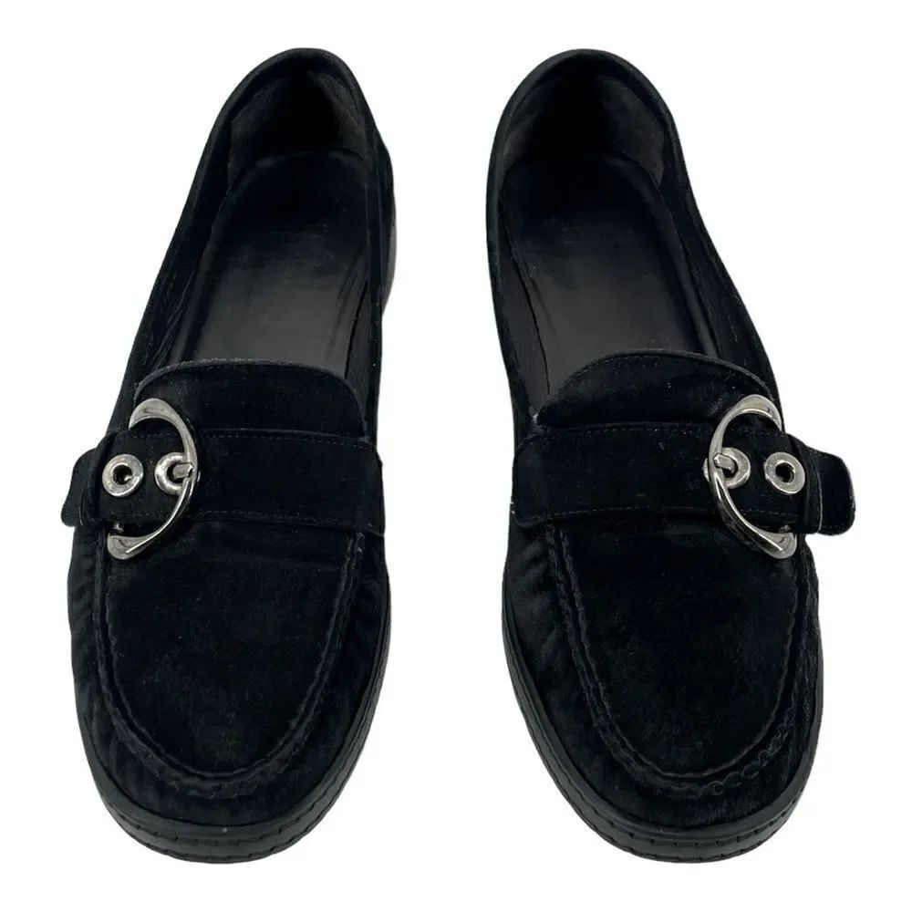 Stuart Weitzman Women’s Black Suede Round Toe Slip-On Platform Loafers Size 9